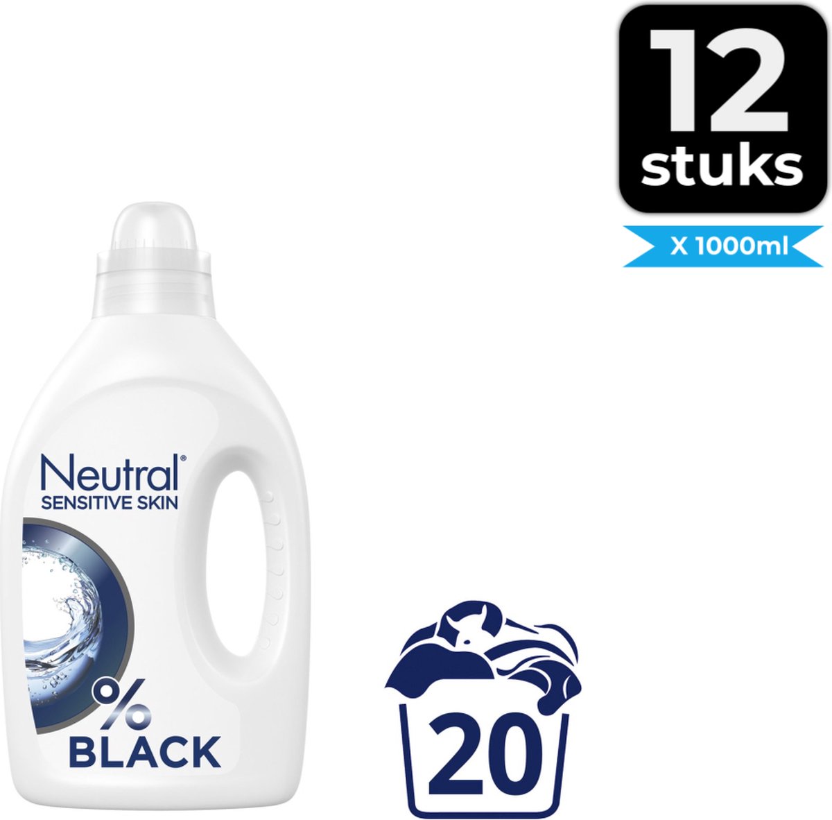 Neutral Vloeibaar Wasmiddel Zwart 1 liter - Voordeelverpakking 12 stuks
