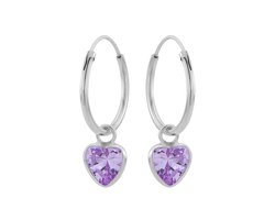 foto van Oorbellen 925 zilver | Oorringen met hanger | Zilveren oorringen met hanger, hartvormige cubic zirkonia steen kleur lavendel