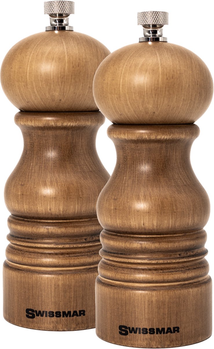 SWISSMAR - Castell peper en zoutmolen set 14 cm Beukenhout - Pepermolen - Zoutmolen - 2 Stuks - Instelbare maalgraad - Luxe kwaliteit - Hervulbaar - Peper molen - Houtmolen - Zout molen - Huis Cadeautje - Keuken accesoires