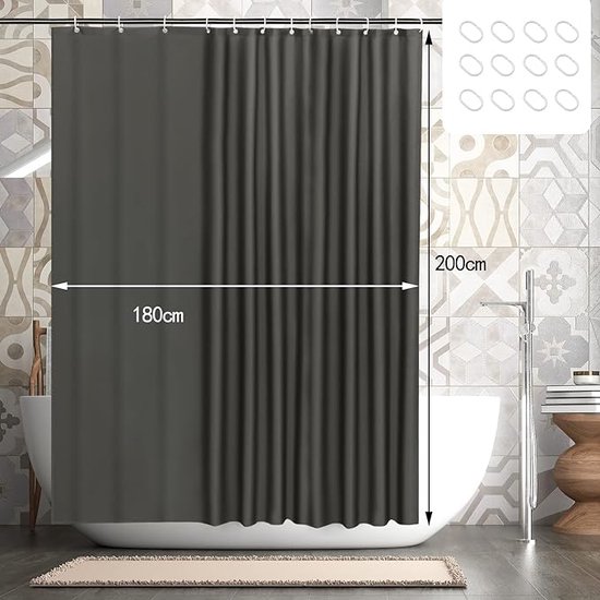 Douchegordijn, 180 x 200 cm, badgordijn, antischimmel, antibacterieel