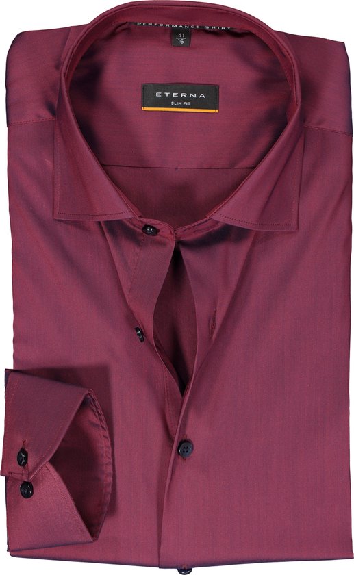 ETERNA slim fit performance overhemd - superstretch lyocell - bordeaux rood - Strijkvriendelijk - Boordmaat: 42