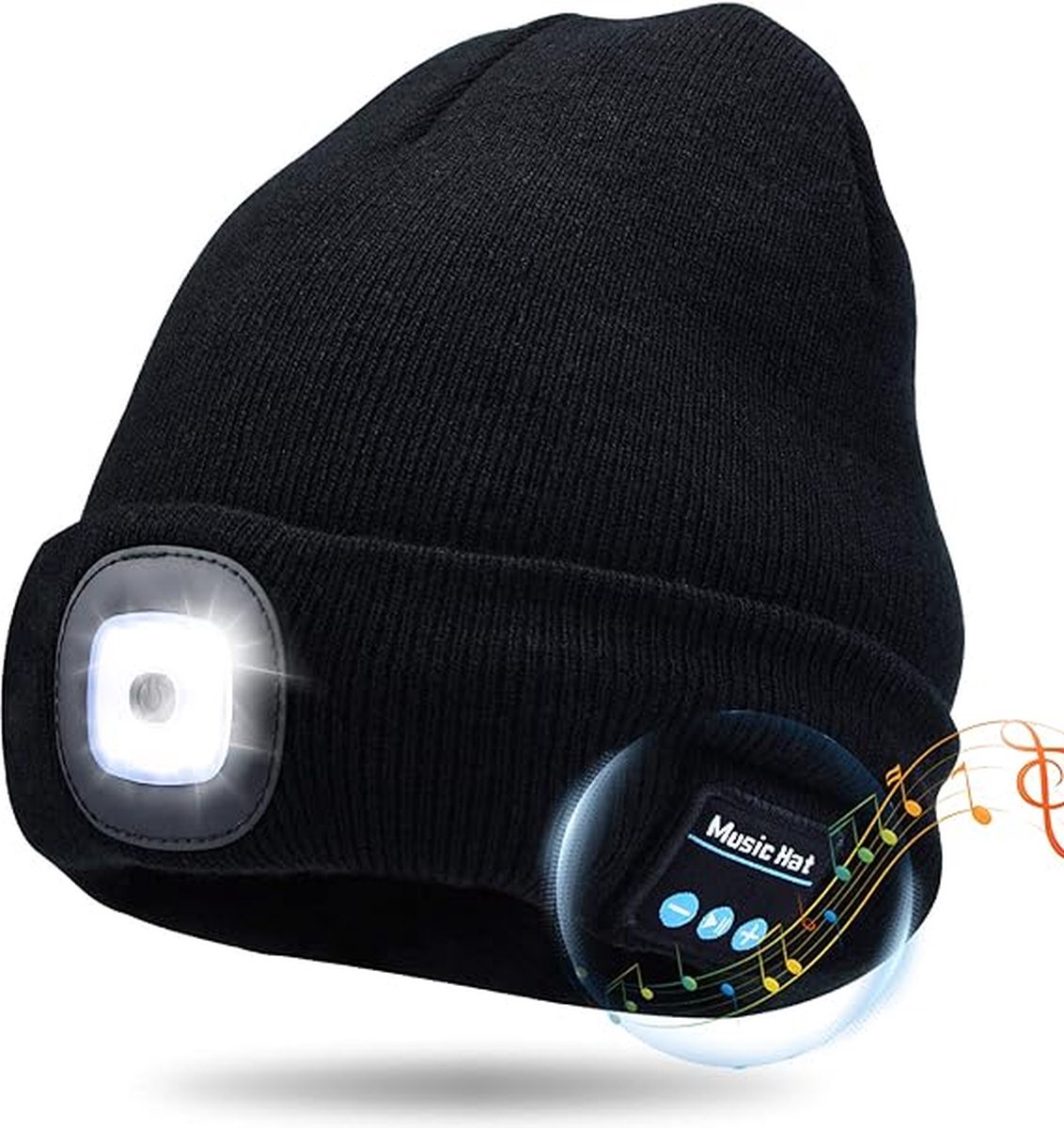 Muts met LED verlichting en Bluetooth voor muziek - Beanie Zwart - USB-oplaadbaar - One-size - Unisex - Waterdicht - Black Friday 2023 - Kerstcadeau