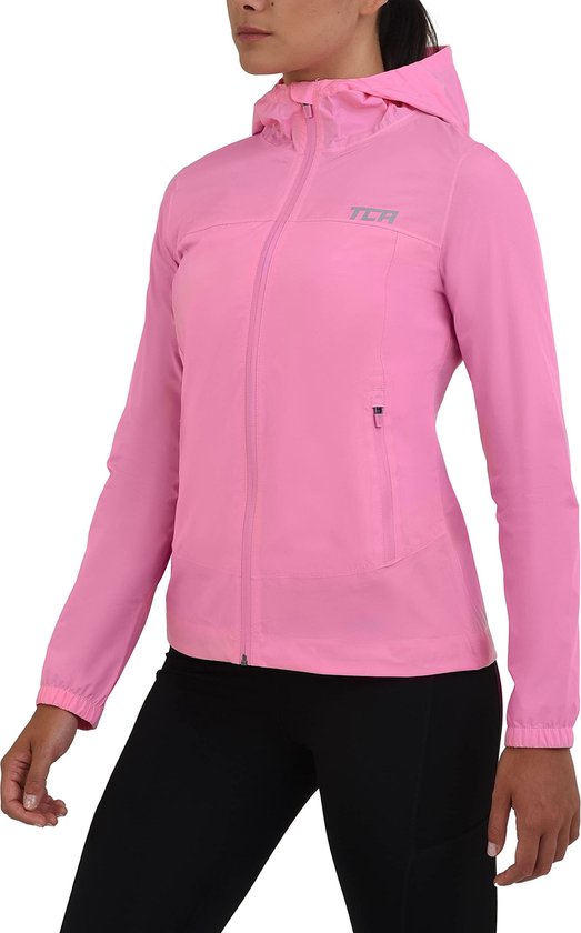 TCA Dames AirLite 2.0 Waterdichte Hardloop Regenjas met Ritszakken - Roze/Oranje, XL