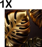 BWK Textiele Placemat - Gouden Bladeren op Donkere Achtergrond - Set van 1 Placemats - 50x50 cm - Polyester Stof - Afneembaar