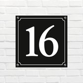 Huisnummerbord Klassiek - Nummer 16 - 14 x 11 cm - incl. bevestiging | - naambord - nummerbord - voordeur