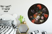 WallCircle - Muurstickers - Behangcirkel - Stilleven met bloemen en een horloge - Schilderij van Abraham Mignon - 120x120 cm - Muurcirkel - Zelfklevend - Ronde Behangsticker XXL