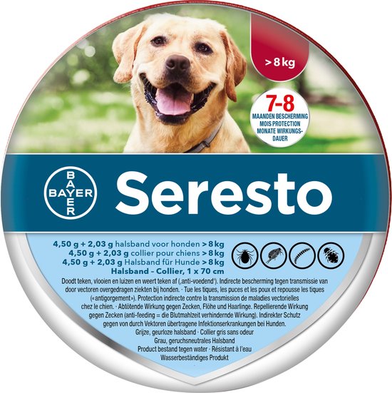 Seresto – Vlooien- en tekenband – Grote honden – 8+ kg