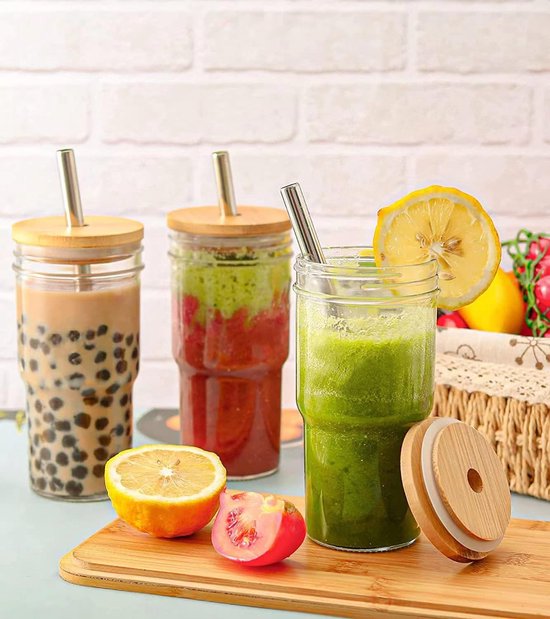 Bubble Tea Cups Set van 2 glazen bekers van 650 ml, herbruikbare