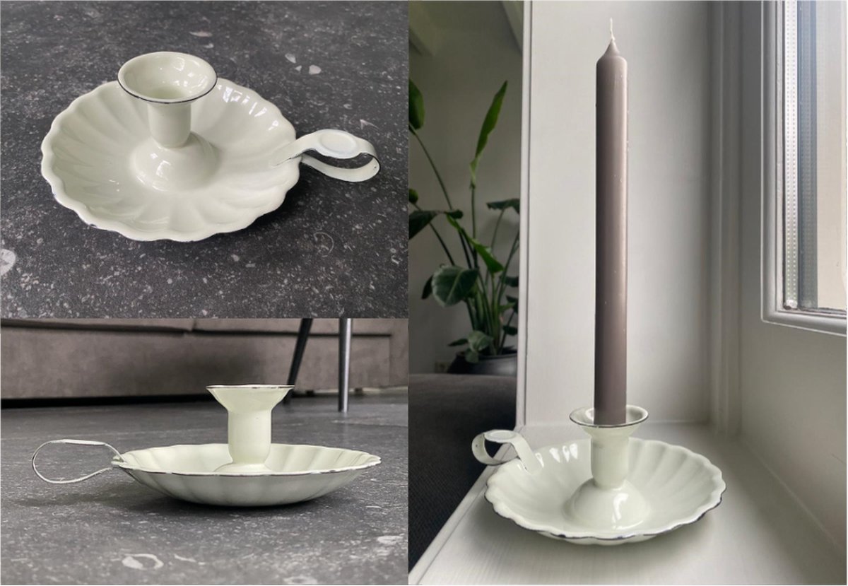 Emaille blaker / kandelaar roomwit
