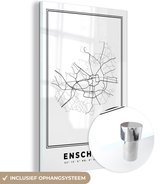 MuchoWow® Glasschilderij 60x90 cm - Schilderij acrylglas - Stadskaart – Zwart Wit - Kaart – Enschede – Nederland – Plattegrond - Foto op glas - Schilderijen