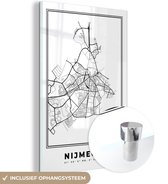 MuchoWow® Glasschilderij 40x60 cm - Schilderij acrylglas - Nederland – Nijmegen – Stadskaart – Kaart – Zwart Wit – Plattegrond - Foto op glas - Schilderijen