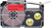 Casio Compatible XR-12RD tape, zwart op rood, 12 mm x 8 m