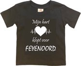 Rotterdam Kinder t-shirt | Feyenoord "Mijn hart klopt voor FEYENOORD" | Verjaardagkado | verjaardag kado | grappig | jarig | Rotterdam | Feyenoord | cadeau | Cadeau | Zwart/wit | Maat 134/140