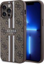 Guess iPhone 15 Pro Max Hardcase hoesje – 4G Printed Stripes – Bruin