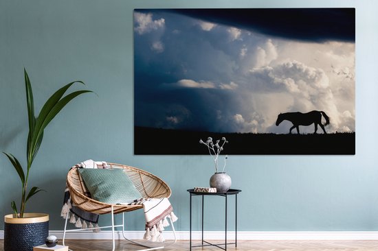 Cheval dans les montagnes toile 2cm 150x100 cm - Tirage photo sur toile (Décoration murale salon / chambre) / Animaux de la ferme Peintures sur toile