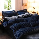 Luxe 3-Delige Flanellen Winter Beddengoedset -A/B Ontwerp- Dekbedovertrek220x240 cm + 2 Kussenslopen- marineblauw