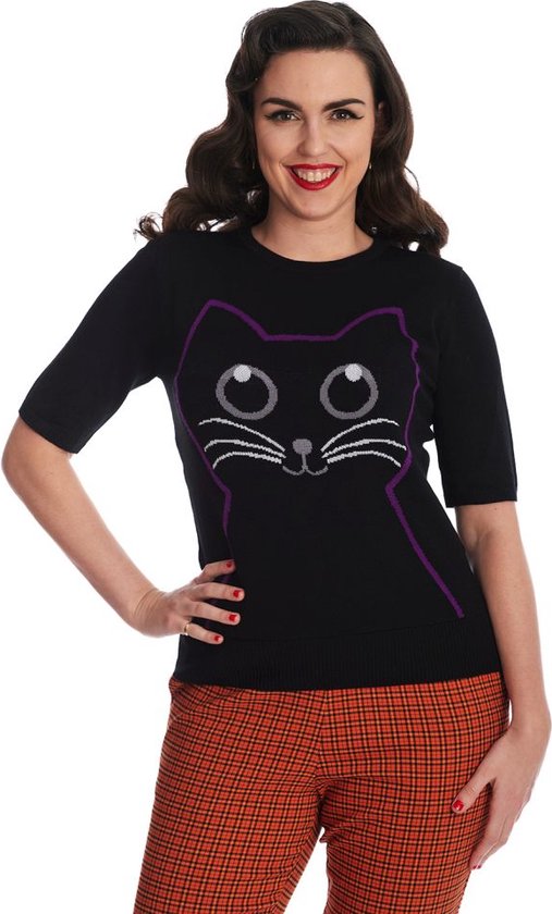 Banned - Kitty Cat Gebreide trui - XL - Zwart