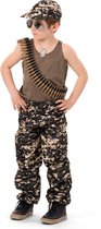 Funny Fashion - Leger & Oorlog Kostuum - Army Arnold - Jongen - Groen, Wit / Beige - Maat 116 - Carnavalskleding - Verkleedkleding