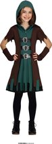 Guirca - Robin Hood Kostuum - Robina De Geduchte Boogschutter - Meisje - Groen, Bruin - 7 - 9 jaar - Carnavalskleding - Verkleedkleding
