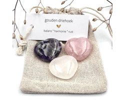 Zakje Gouden Driehoek -hartjes-edelstenen-gepolijst-cadeau-liefde-balans-geluk