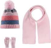 Kitti 3-Delig Winter Set | Muts (Beanie) met Fleecevoering - Sjaal - Handschoenen | 4-8 Jaar Meisjes | K23170-07-02 | Pink