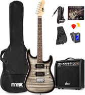 Max GigKit Superstrat Elektrische gitaar met 40 Watt versterker en accessoires - Zwart