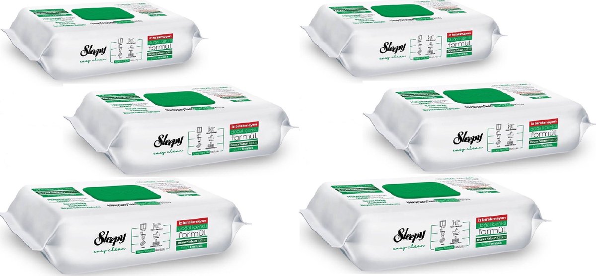 Sleepy 6-Pakket, Sleepy easy clean schoonmaak doekjes (100 doekjes) streeploos schoon, frisse geur, 0% parabeen en chloor. (geschikt voor ramen, badkamer, electronica, elke soort vloeren, enz.)
