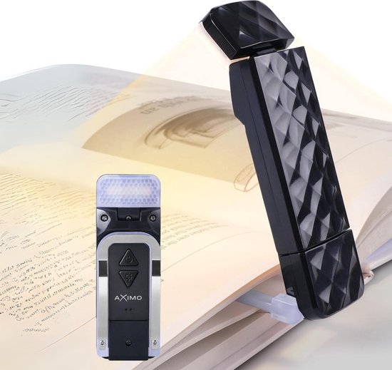AXIMO Leeslamp Zwart – Oplaadbare boeklamp USB – USB Oplaadbare Klemlamp – 5 helderheidsniveaus - Dimbaar – 3 lichtstanden wit,