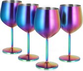 Set van 4 rode wijnglazen, 550 ml, wijnglazen van roestvrij staal, champagneglazen, grote buikig, cocktailglazen met steel, wijnglasset voor cocktails, rode wijn, kleurrijk (4 stuks)