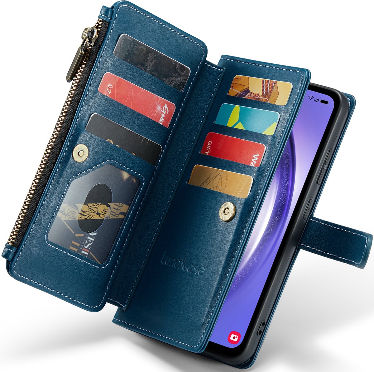 Hoesje geschikt voor Samsung Galaxy A54 - ZipCase Book Cover Case Kunstleer Smaragd Blauw