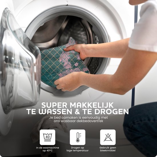 Sleeptime Tiran Flower Dekbedovertrekset - Tweepersoons - 200x200/220 + 2 kussenslopen 60x70 - Groen