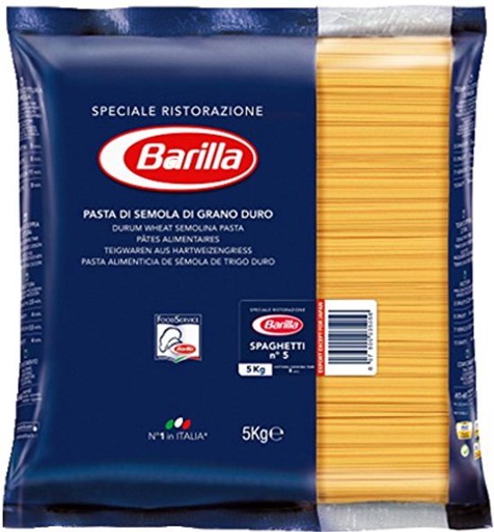 Barilla Spaghetti Nº 5, 5kg zak met droge spaghetti.