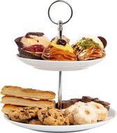 Keramische taartstandaard met 2 niveaus - Een veelzijdige taartstandaard voor taarten, snoep, cupcakes. Ideaal voor verjaardagsfeestjes en bruiloften. Duurzaam en herbruikbaar