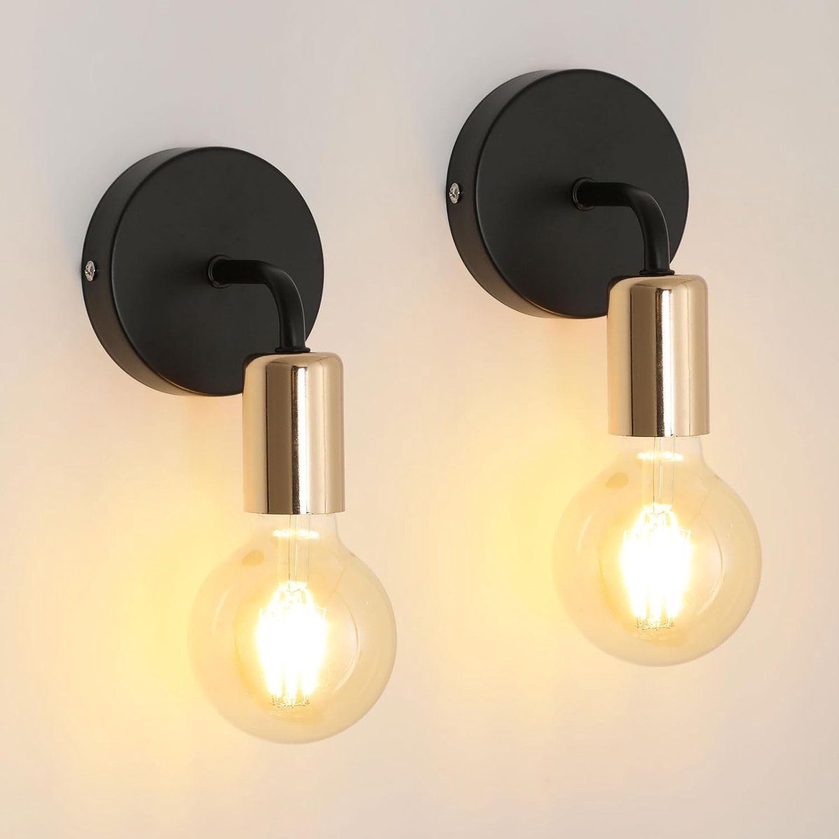 Delaveek-2 stuks Vintage industriële stijl binnen wandlamp - E27 - Zwart goud - Metaal