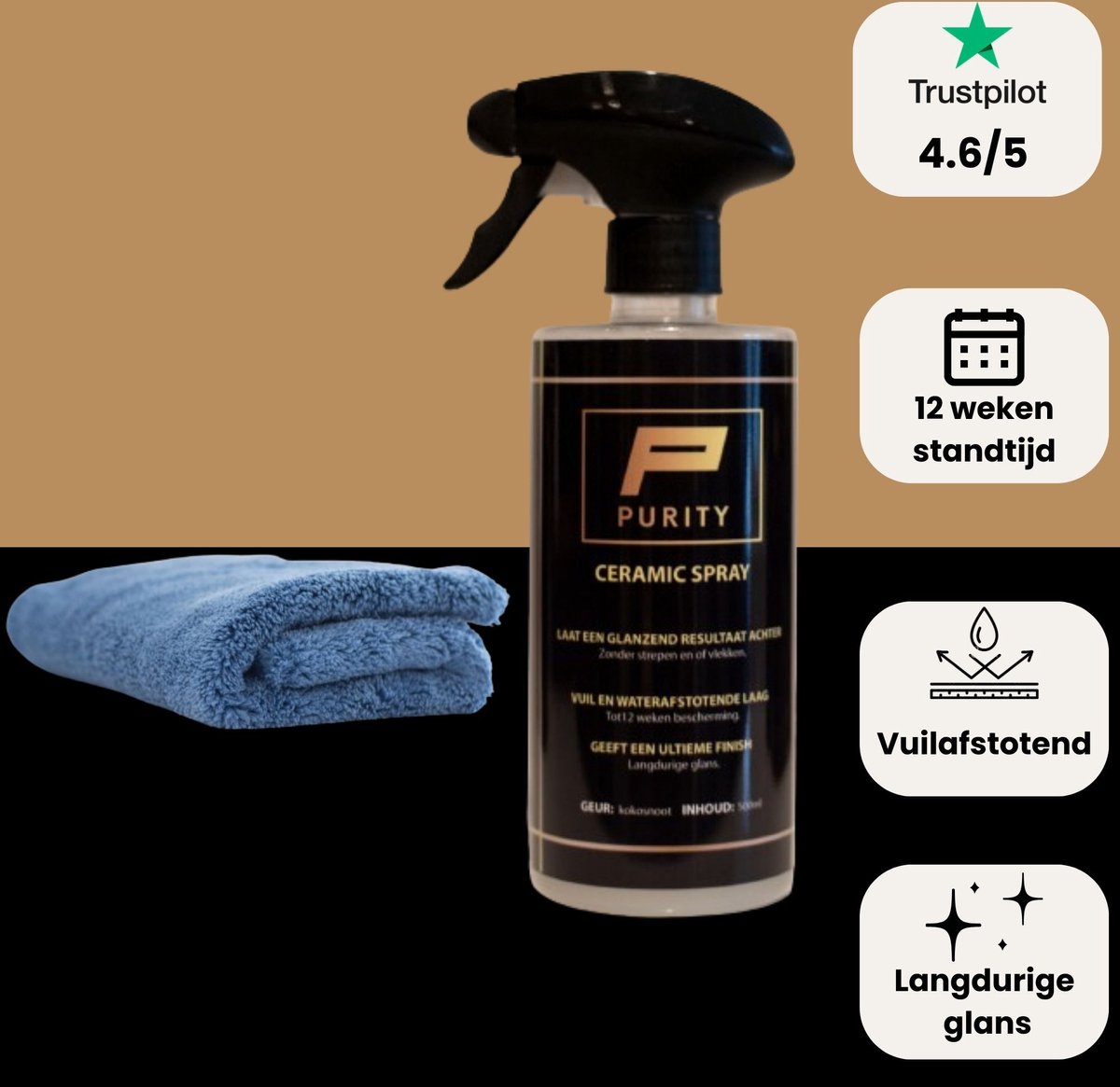 Purity official - Shine & protect - Keramische coating - Ceramic spray coating - Inclusief buff towel -Spray sealant- 500 ml