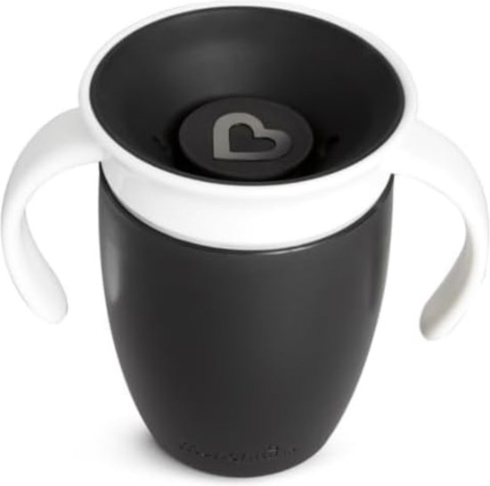Tasse d'apprentissage Miracle 360 , tasse pour bébé, sans BPA, avec poignées, tasse magique, étanche, va au lave-vaisselle, 6 mois et plus, 207 ml, 2 pièces (noir/blanc)