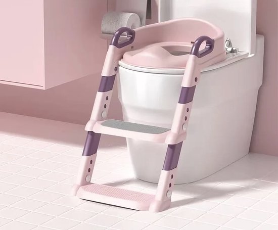 Foto: Wc verkleiner met trapje life nur toilettrainer met handvaten en opstapje opvouwbaar toilet bril zitje wc zindelijkheids training voor jongens meisjes urinoirs voor kind peuter van 2 tot 7 jaar roze