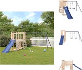 vidaXL Speeltorens met brug - Massief grenenhout - 308 x 461 x 169 cm - Inclusief golvende glijbaan en dubbele schommel - Blauwe kleur - Aanbevolen leeftijd- 3-8 jaar - Speeltoestellencombinatie