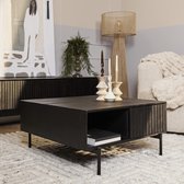 Meubels4nu - Salontafel Madison - Zwart - 2 lades - 80x80 - Zwart mangohout - Koffietafel - Snelle levering