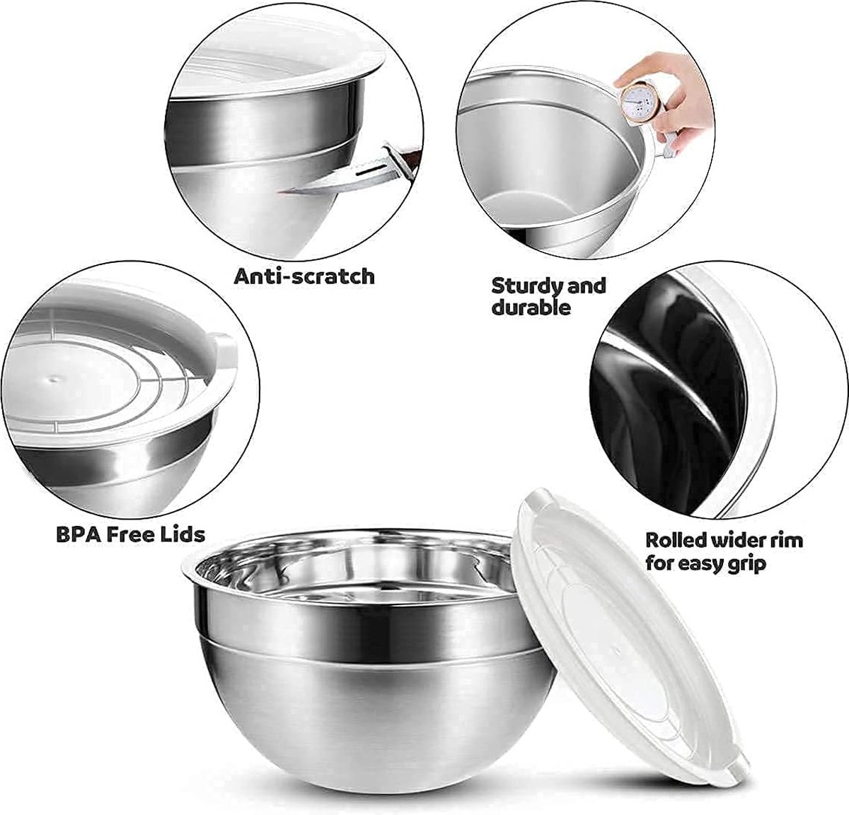 stainless steel salad bowls with airtight lid,-5 pics