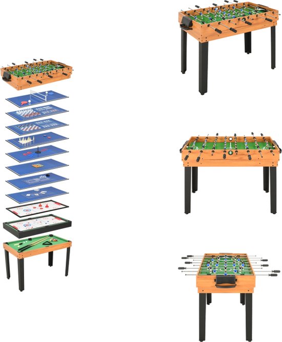 Foto: Vidaxl multispeeltafel 15 in 1 esdoorn zwart 121x61x82 cm inclusief spellen multispeltafel