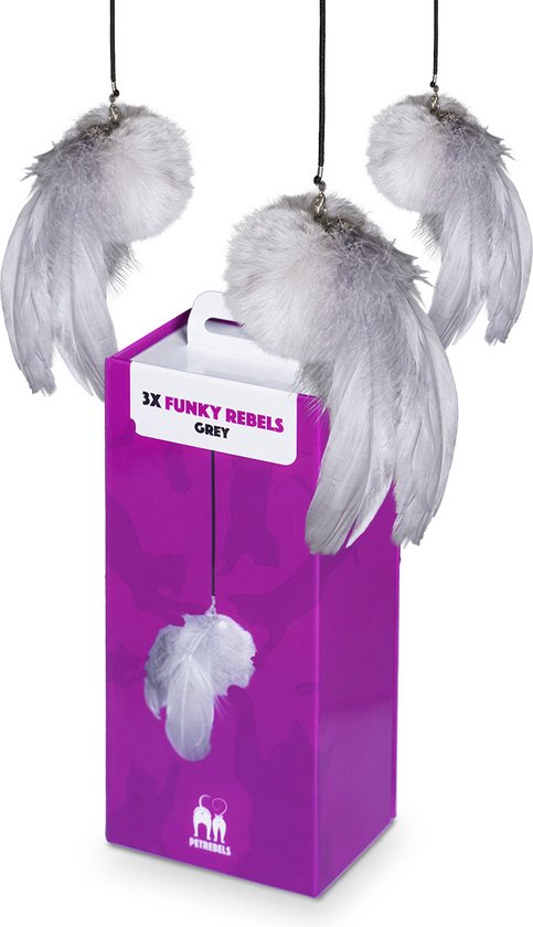 Petrebels Kattenspeelgoed Funky Rebels - 3 stuks in verpakking - Grijs - Giftbox