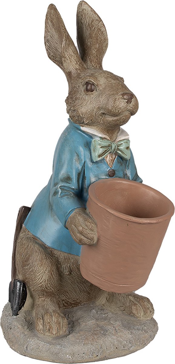 Clayre & Eef Beeld Konijn 46 cm Bruin Blauw Polyresin