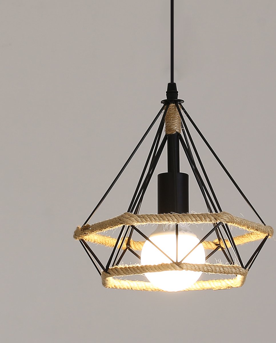 Delaveek-Diamant Vintage Industriële Hanglamp-E27 - Ijzer- 25CM- Zwart(Zonder lichtbron)
