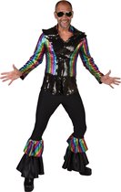 Magic By Freddy's - Jaren 80 & 90 Kostuum - Dancing King Rainbow - Man - Zwart, Multicolor - XXL - Carnavalskleding - Verkleedkleding