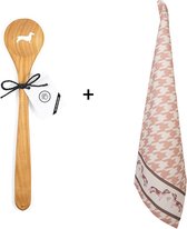 Teckel - torchon (50x70cm) comprenant cuillère teckel (30cm) - torchon - cuillère en bois - spatule - louche - serviette - chien - losange imprimé teckel