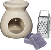 Ideas4seasons Amberblokjes/geurblokjes cadeauset - lavendel - inclusief geurbrander en mini rasp