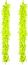 Boland Carnaval verkleed boa met veren - 2x - neon groen - 180 cm - 50 gram - Glitter and Glamour - verkleed accessoires