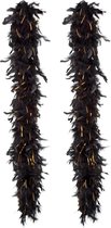 Boland Carnaval verkleed boa met veren - 2x - zwart/goud - 180 cm - 50 gram - Glitter and Glamour