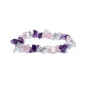 Bracelet - Driehoek d'Or - Chips - Pierres précieuses - Bijoux - Quartz rose - Améthyste - Cristal de roche - cadeau - Cadeau - Violet - Rose - Wit